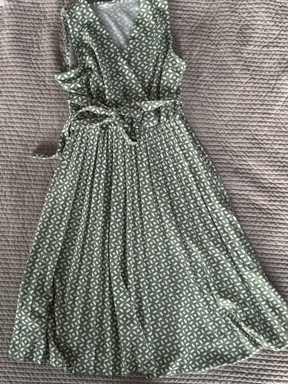 Sleeveless Olive Green faux Wrap Midi Dress with Belt